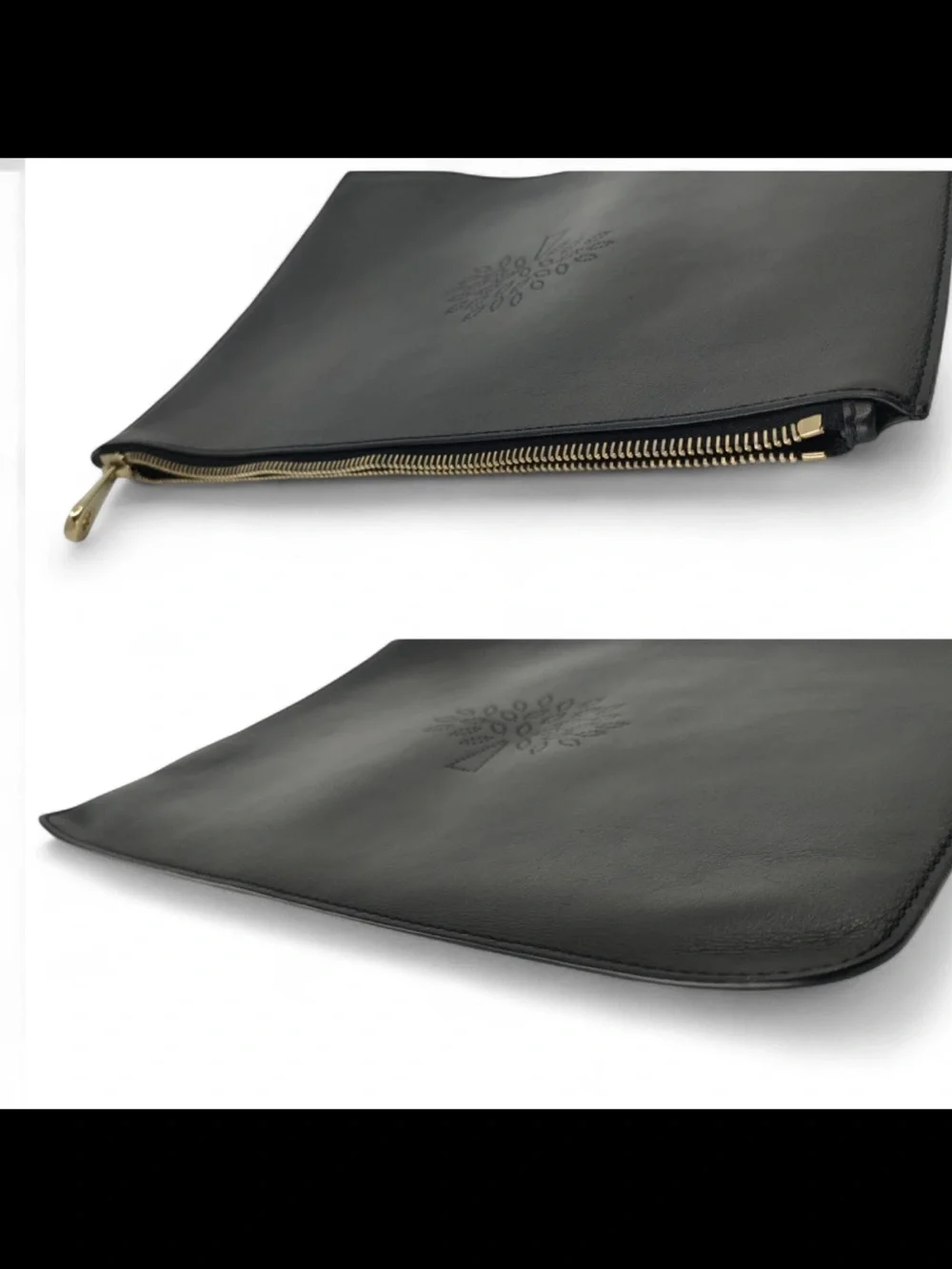 Mulberry Black Leather Toiletry Pouch with Perforated Tree Motif
